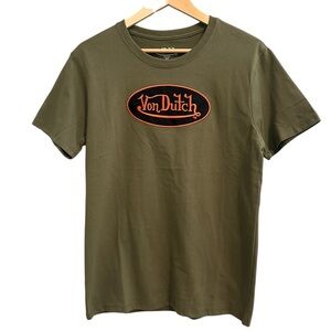 NEW Von Dutch Army OD Green Embroidered Logo Short-Sleeve Men's T-shirt